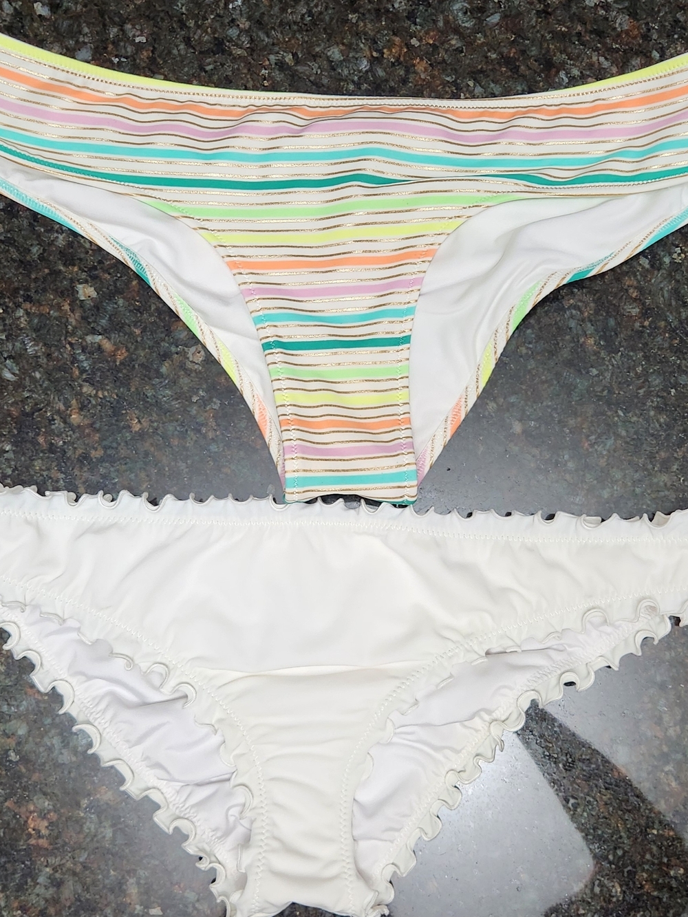 Striped Pastel Bikini Bottom & White Ruffle Bikini Bottom Set